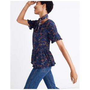 Madewell Silk Stanza Ruffle-Hem Top in Moonless Floral
